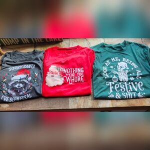 Set of 3 VERY Festive Graphic T-Shirts - ❤️💚🩶